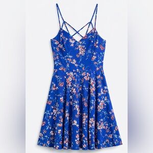 Nine Britton | Vibrant Blue floral mini dress | cross cross back | S |